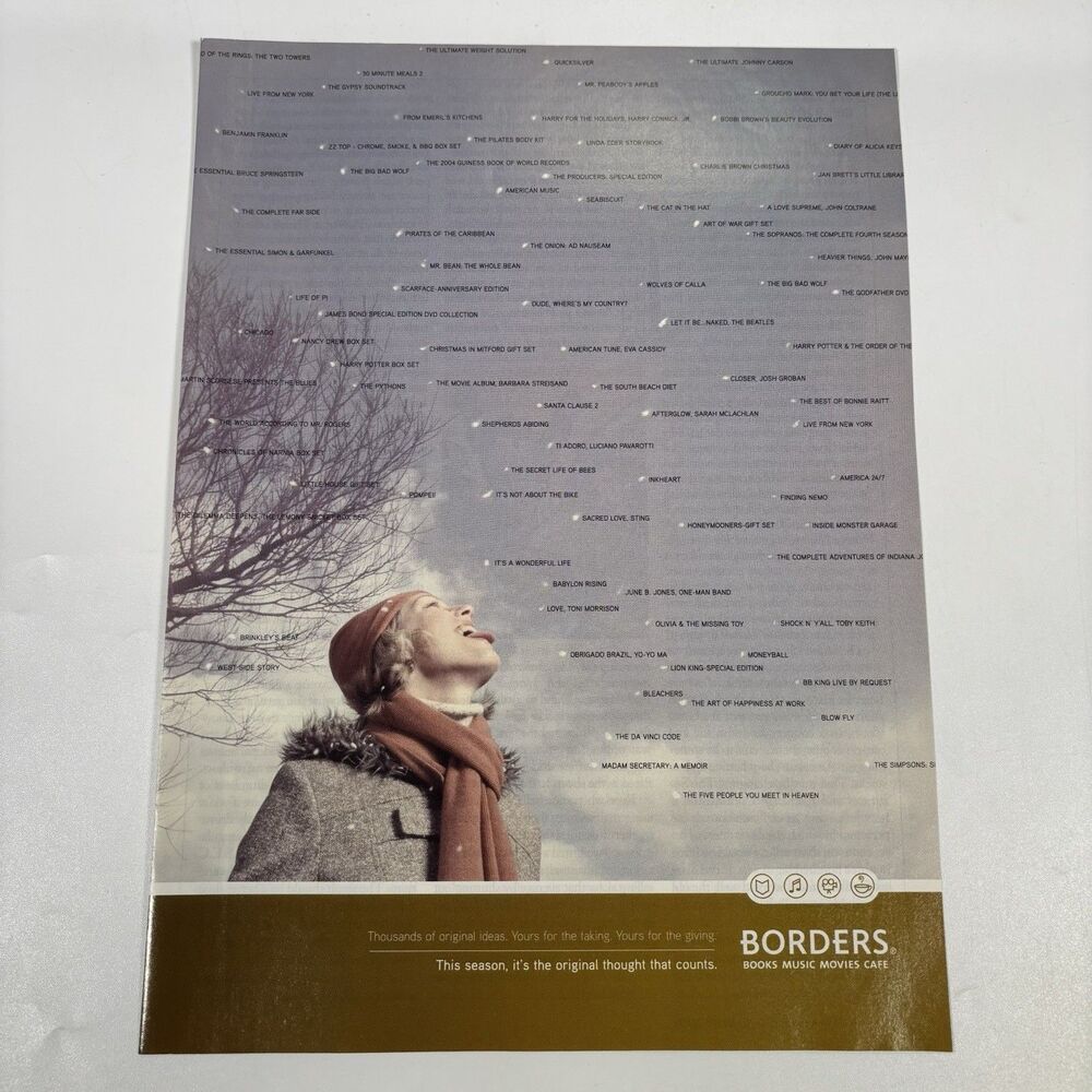 borders bookstore Woman Snow Tongue Out Print ad Poster pinup Page Cafe Books